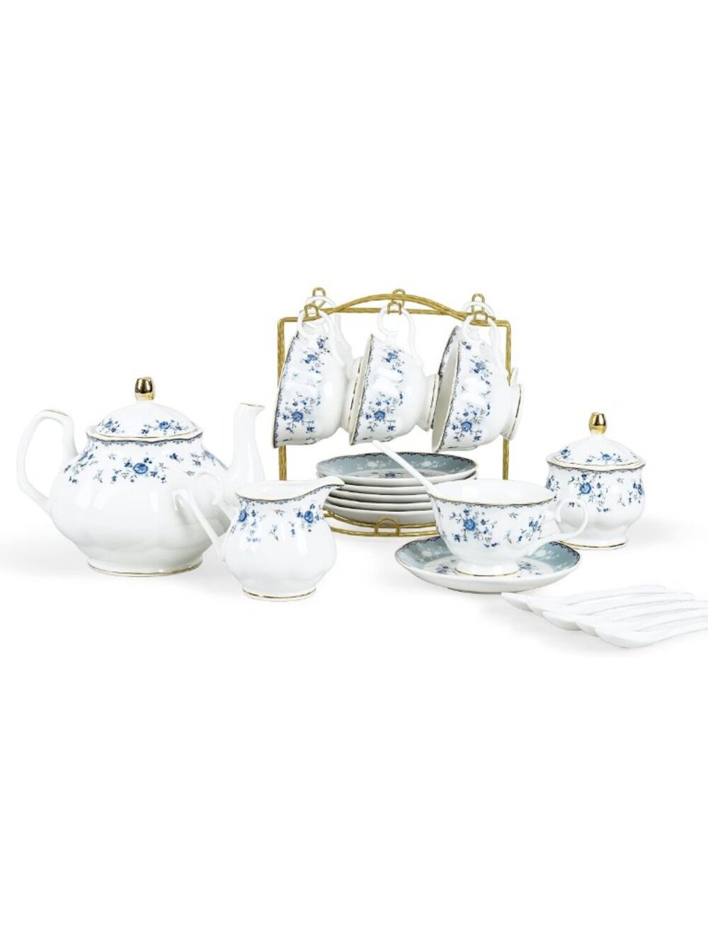 Elegant 15-Piece British Blue Rose Porcelain Tea Set - Perfect for Tea Parties!